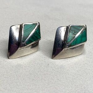 Vintage malachite sterling‎ silver sheild earrings
